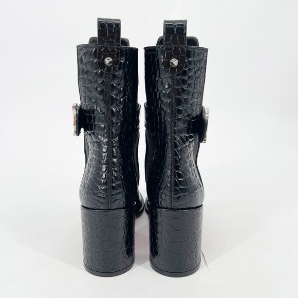 NWOB Christian Louboutin CL Chelsea Booty Black Croc Embossed Ankle Boots EU 37 - Picture 7 of 11